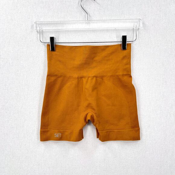 SET ACTIVE Sculptfelx Power Shorts Womens Small Gold Mustard Seamless Stretch - Picture 4 of 12